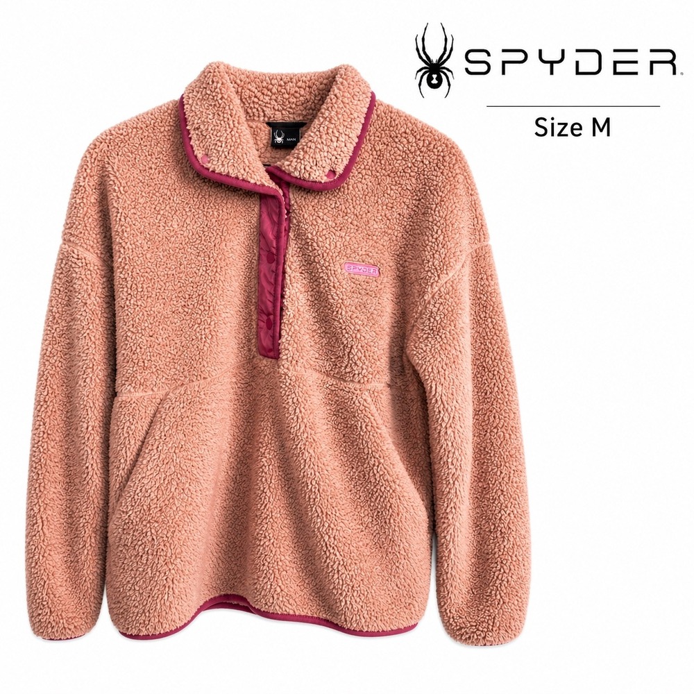 Spyder Pink Sherpa Fleece Pullover Womens Medium Snap Cozy Jacket M